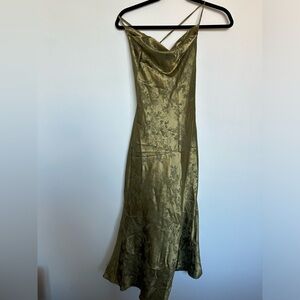 Olive green silk floral dress. Cider - size S.